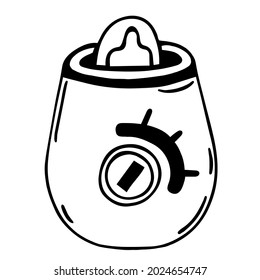 Esterilizador para botellas de bebé icono vector. Doodle dibujado a mano aislado en fondo blanco. Dispositivo para desinfectar accesorios para bebés y mantener la leche materna caliente. Esbozo de equipo eléctrico.
