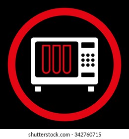 Sterilizer vector icon. Style is bicolor flat rounded symbol, red and white colors, rounded angles, black background.
