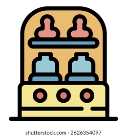 Sterilizing bottle machine icon. Outline sterilizing bottle machine vector icon color flat isolated