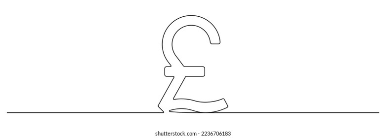 Sterling pound sign continuous one line. British money linear symbol. Vector isolated on white.