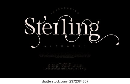 Sterling premium luxury elegant alphabet letters and numbers. Elegant wedding typography classic serif font decorative vintage retro. Creative vector illustration