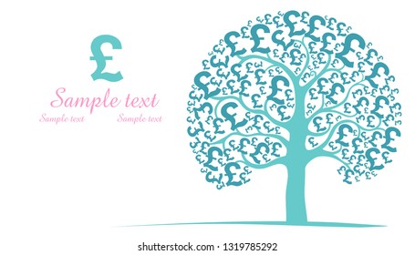 Sterling. White background with Money tree and place for your text. Money tree isolated on White background. Symbol of successful business. Money Tree Logo Template Design. Vector illustration 