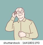 stern old man. Hand drawn style vector design illustrations.