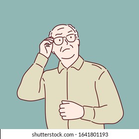 stern old man. Hand drawn style vector design illustrations.