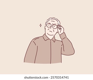 stern old man. Hand drawn style vector design illustrations.	