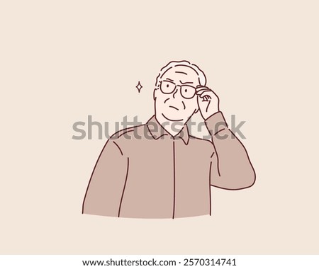 stern old man. Hand drawn style vector design illustrations.	