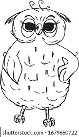 A stern owl standing with her hands on her hips