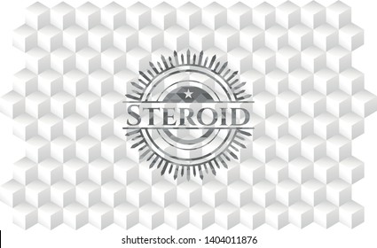 Steroid grey emblem with cube white background