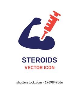  Steroids injection icon vector. Building muscle concept