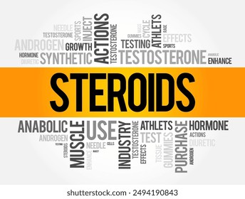 Esteroides - es un compuesto orgánico con cuatro anillos fusionados dispuestos en una configuración molecular específica, fondo de concepto de nube de palabras