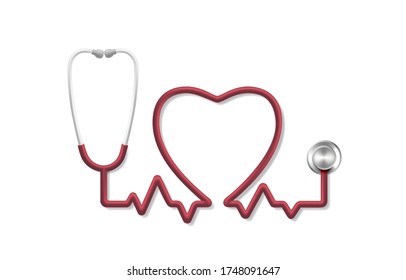 Stethoscop heart pulse, tool medical diagnosis, sign health. Vector illustration