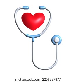 Stethoscope 3d, great design for any purposes. Healthcare, emergency concept. Vector graphic. Medical icon. Red heart. Vector illustration 3d.