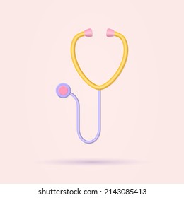 Stethoscope 3d icon. Medical diagnosis tool. Doctor, clinic symbol. Vector illustration.