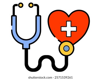 Stethoscope an acoustic device that amplifies body noises, on a white background
