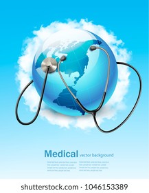 Stethoscope against a globe. Vector