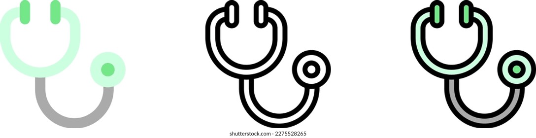 Stethoscope Alternative Medizin Vektorsymbol in verschiedenen Stilen. Linie, Farbe, abgefüllter Umriss