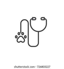 Stethoscope for animal diagnosis line icon, outline vector sign, linear style pictogram isolated on white. Veterinary symbol, logo illustration. Editable stroke