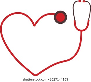 Stethoscope appears to be hanging around the neck of a doctor or nurse in a flat design vector illustration