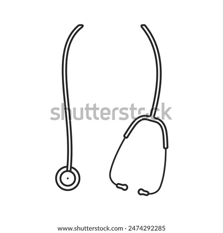Stethoscope appears to be hanging around the neck of a doctor or nurse in an outline vector