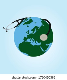 Stethoscope around world globe. vector