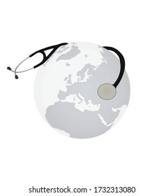 Stethoscope around world globe. vector
