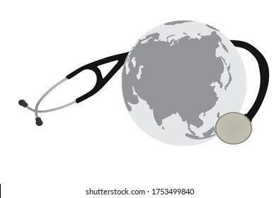 Stethoskop auf der ganzen Welt. Vektorgrafik
