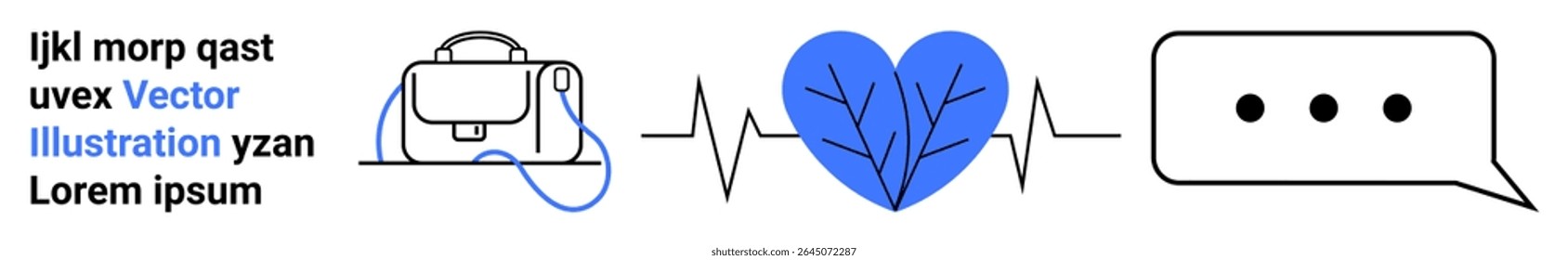 Stethoscope beside blue heart with ECG line and speech bubble. Ideal for medical websites, health apps, telemedicine platforms, patient communication, wellness blog, cardiology services