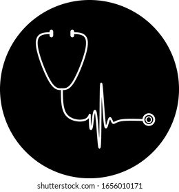 Stethoscope in black circle icon trendy flat style. Stethoscope icon page symbol for your web site design, app, UI. Stethoscope icon vector illustration. Medical and health care logo