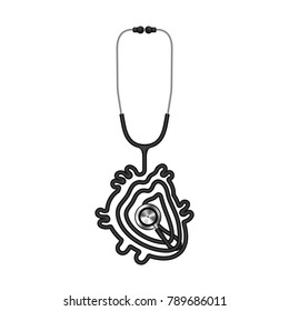 Stethoscope black color and heart sign symbol shape made from cable isolated on white background, with copy space