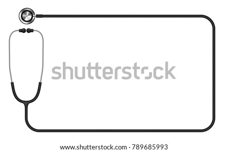 Stethoscope black color and rectangle shape frame made from cable isolated on white background, with copy space