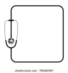 Stethoscope black color and square shape frame made from cable isolated on white background, with copy space