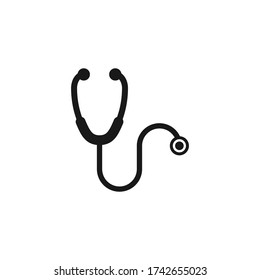 Stethoscope black silhouette vector icon illustration isolated on white background. Hospital business concept.