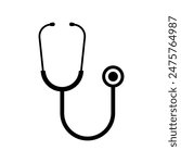 Stethoscope black and white flat vector icon. Health check symbol. Medical instrument