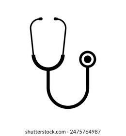 Stethoscope black and white flat vector icon. Health check symbol. Medical instrument