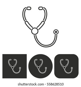 Stethoscope - black and white icons. Vector illustration.