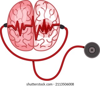 Estetioscopio y cerebro sobre ilustración de fondo blanco