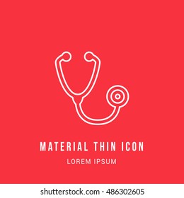 Stethoscope Bright red material designed line thin flat icon / logo