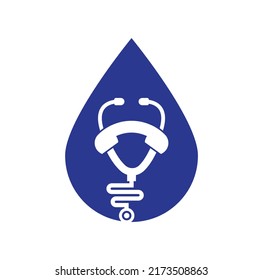 Stethoscope call drop shape concept logo design icon vector. Call doctor logo.