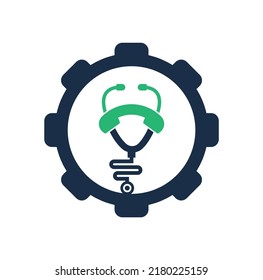 Stethoscope call gear shape concept logo design icon vector. Call doctor logo.