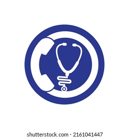 Vector de icono de diseño del logotipo de llamadas de estetioscopio. Llame al logotipo del médico.