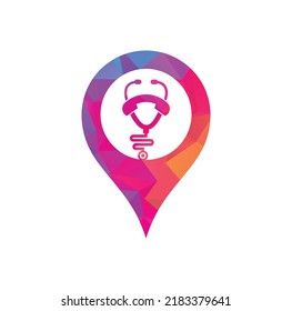 Stethoscope call map pin shape concept logo design icon vector. Call doctor logo.
