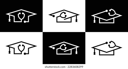 stethoscope and cap graduation logo design icon vector illustration