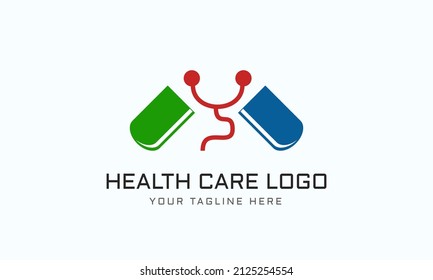 Stethoscope capsule Logo  Design Vector Illustration.  Suitable For Health Care, Pharmaceutical. Chemical Business Branding