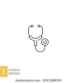 Stethoscope cardio device line icon. Doctor equipment for cardio test or heart beat analyze. Paramedic health care medical symbol. Editable stroke Vector illustration Design on white background EPS 10