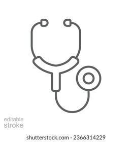 Stethoscope cardio device line icon. Doctor equipment for cardio test or heart beat analyze. Paramedic health care medical symbol. Editable stroke Vector illustration Design on white background EPS 10