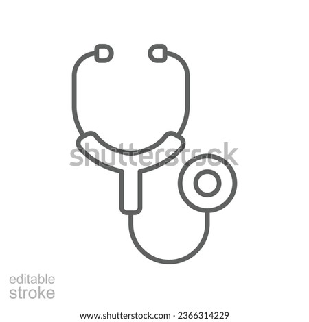 Stethoscope cardio device line icon. Doctor equipment for cardio test or heart beat analyze. Paramedic health care medical symbol. Editable stroke Vector illustration Design on white background EPS 10