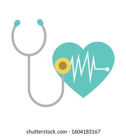 stethoscope and cardio heart icon over white background, vector illustration