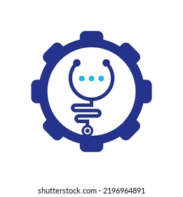Stethoscope chat gear shape concept vector logo design. Doctor help and consult logo concept.	