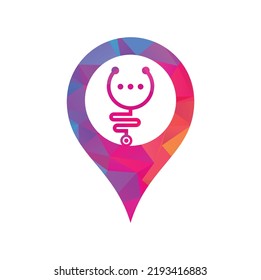 Stethoscope chat gps shape concept vector logo design. Doctor help and consult logo concept.