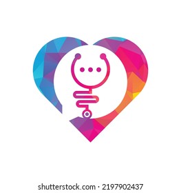 Stethoscope chat heart shape concept vector logo design. Doctor help and consult logo concept.